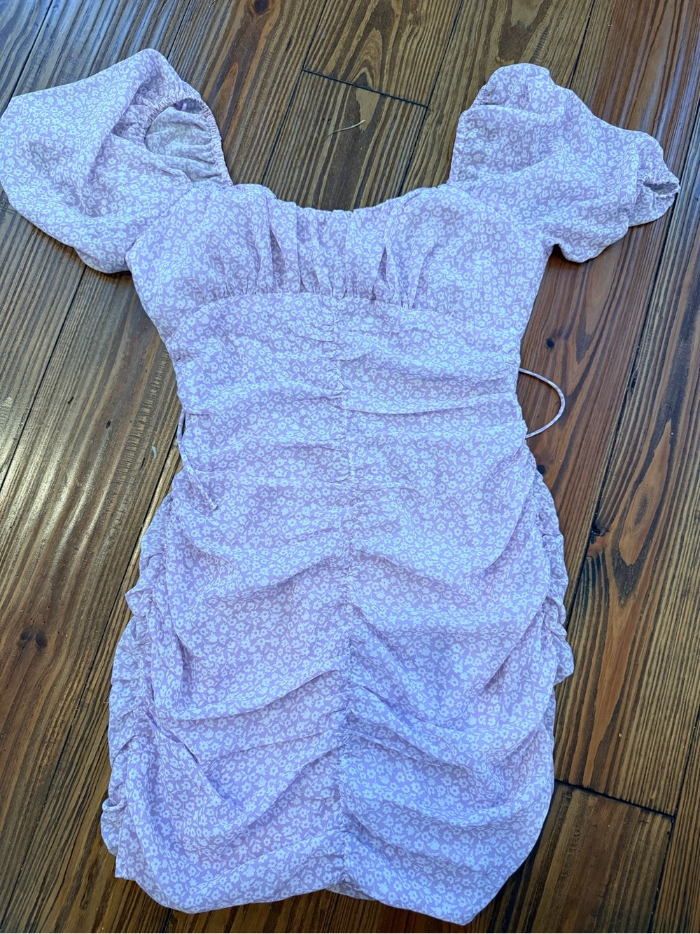 Cotton Candy Lavender Floral Puff-Sleeve Mini Dress